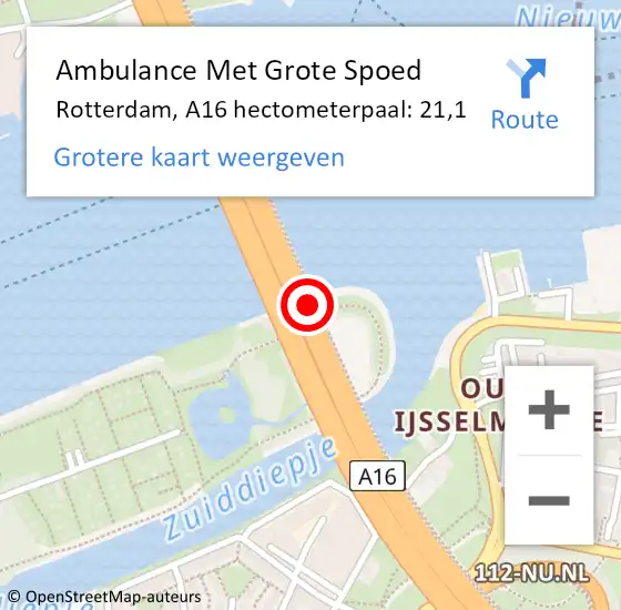 Locatie op kaart van de 112 melding: Ambulance Met Grote Spoed Naar Rotterdam, A16 hectometerpaal: 21,1 op 7 juni 2021 07:47