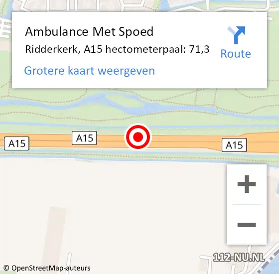 Locatie op kaart van de 112 melding: Ambulance Met Spoed Naar Ridderkerk, A15 hectometerpaal: 71,3 op 7 juni 2021 08:25