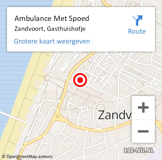 Locatie op kaart van de 112 melding: Ambulance Met Spoed Naar Zandvoort, Gasthuishofje op 7 juni 2021 08:53