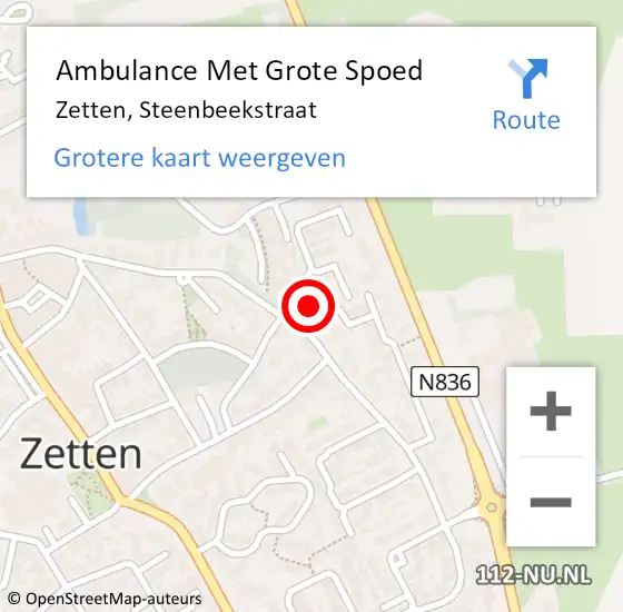 Locatie op kaart van de 112 melding: Ambulance Met Grote Spoed Naar Zetten, Steenbeekstraat op 7 juni 2021 08:59