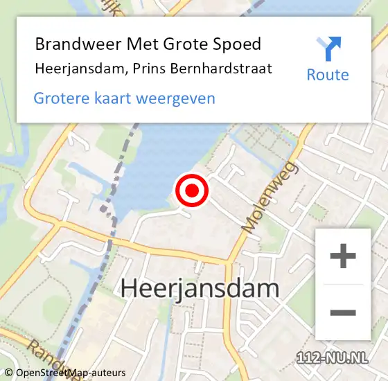 Locatie op kaart van de 112 melding: Brandweer Met Grote Spoed Naar Heerjansdam, Prins Bernhardstraat op 7 juni 2021 09:27