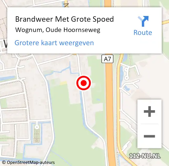 Locatie op kaart van de 112 melding: Brandweer Met Grote Spoed Naar Wognum, Oude Hoornseweg op 7 juni 2021 09:53