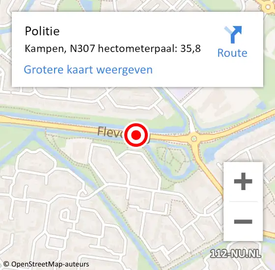 Locatie op kaart van de 112 melding: Politie Kampen, N307 hectometerpaal: 35,8 op 7 juni 2021 10:28