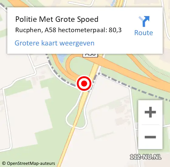 Locatie op kaart van de 112 melding: Politie Met Grote Spoed Naar Rucphen, A58 hectometerpaal: 80,3 op 7 juni 2021 10:53