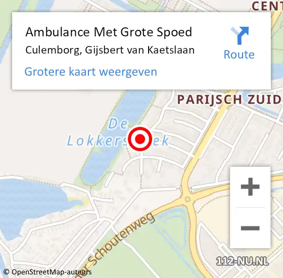 Locatie op kaart van de 112 melding: Ambulance Met Grote Spoed Naar Culemborg, Gijsbert van Kaetslaan op 7 juni 2021 11:01