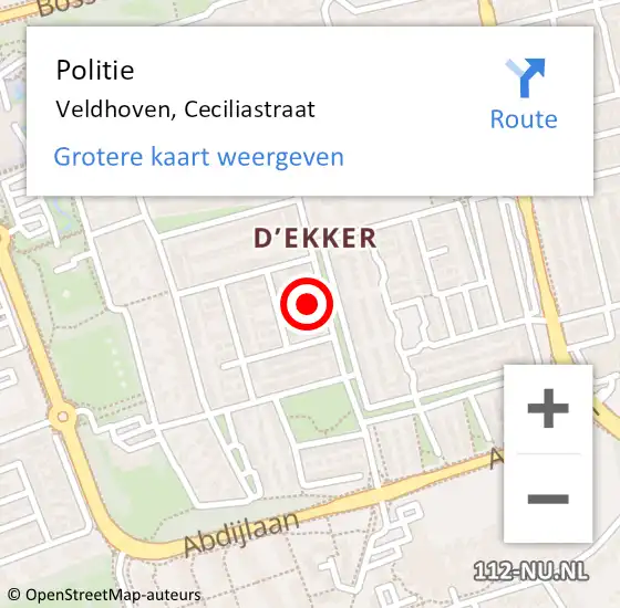 Locatie op kaart van de 112 melding: Politie Veldhoven, Ceciliastraat op 7 juni 2021 11:16