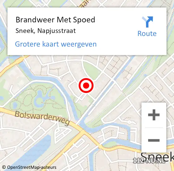 Locatie op kaart van de 112 melding: Brandweer Met Spoed Naar Sneek, Napjusstraat op 7 juni 2021 11:48