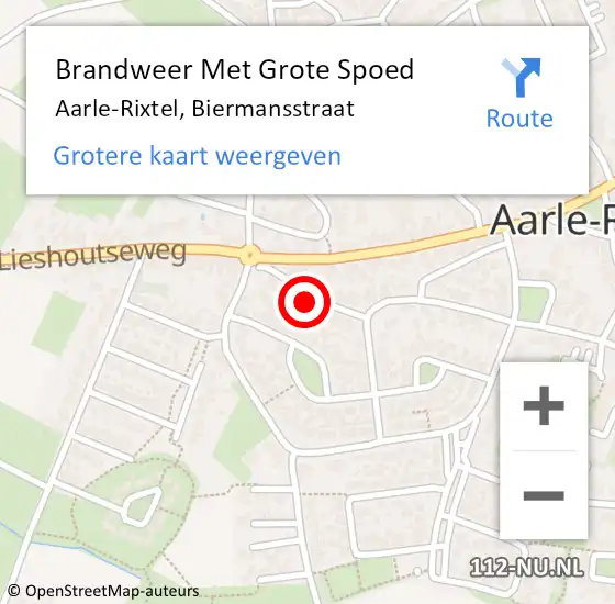 Locatie op kaart van de 112 melding: Brandweer Met Grote Spoed Naar Aarle-Rixtel, Biermansstraat op 7 juni 2021 12:14