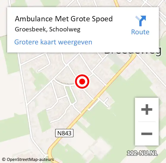 Locatie op kaart van de 112 melding: Ambulance Met Grote Spoed Naar Groesbeek, Schoolweg op 7 juni 2021 12:29