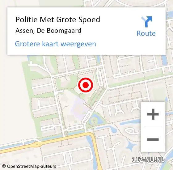 Locatie op kaart van de 112 melding: Politie Met Grote Spoed Naar Assen, De Boomgaard op 7 juni 2021 12:38