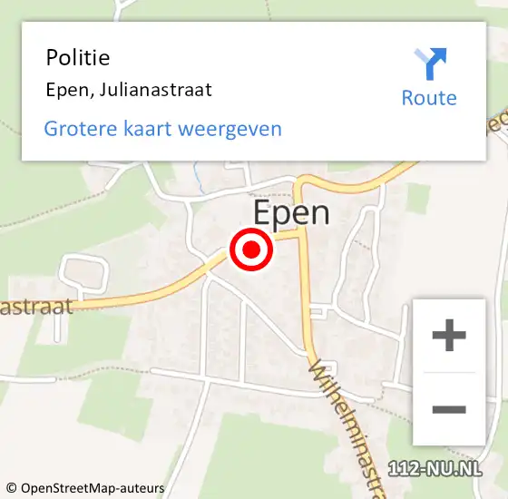 Locatie op kaart van de 112 melding: Politie Epen, Julianastraat op 7 juni 2021 12:38