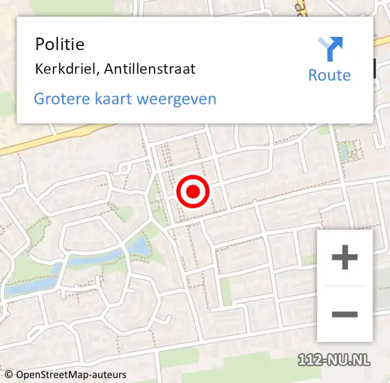 Locatie op kaart van de 112 melding: Politie Kerkdriel, Antillenstraat op 7 juni 2021 13:32