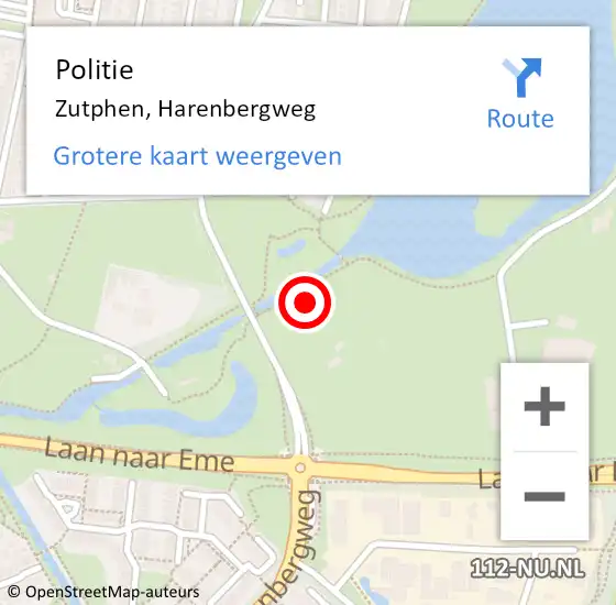 Locatie op kaart van de 112 melding: Politie Zutphen, Harenbergweg op 7 juni 2021 13:33