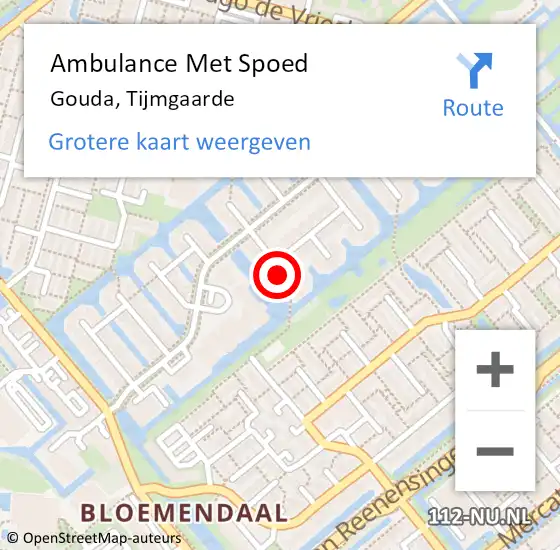 Locatie op kaart van de 112 melding: Ambulance Met Spoed Naar Gouda, Tijmgaarde op 7 juni 2021 13:58