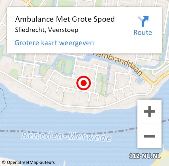 Locatie op kaart van de 112 melding: Ambulance Met Grote Spoed Naar Sliedrecht, Veerstoep op 7 juni 2021 14:13