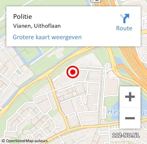 Locatie op kaart van de 112 melding: Politie Vianen, Uithoflaan op 7 juni 2021 14:21