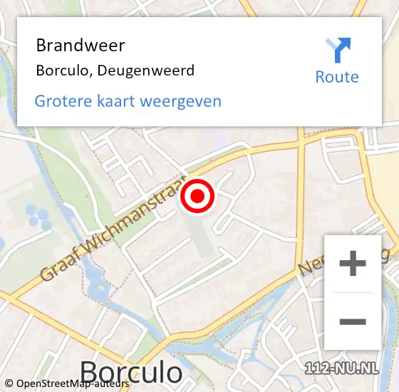 Locatie op kaart van de 112 melding: Brandweer Borculo, Deugenweerd op 7 juni 2021 14:28