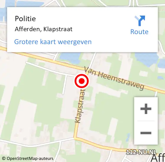 Locatie op kaart van de 112 melding: Politie Afferden, Klapstraat op 7 juni 2021 14:49