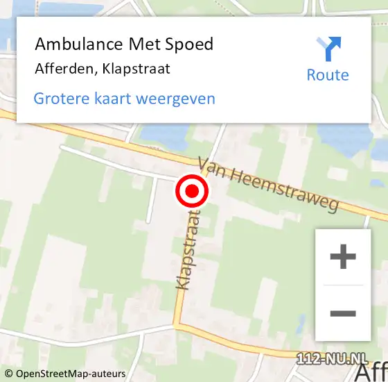 Locatie op kaart van de 112 melding: Ambulance Met Spoed Naar Afferden, Klapstraat op 7 juni 2021 14:51