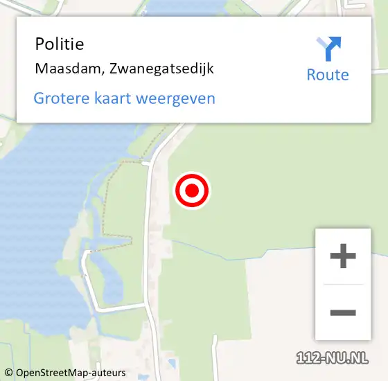 Locatie op kaart van de 112 melding: Politie Maasdam, Zwanegatsedijk op 7 juni 2021 14:57