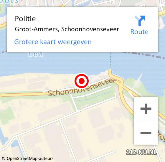 Locatie op kaart van de 112 melding: Politie Groot-Ammers, Schoonhovenseveer op 7 juni 2021 15:00