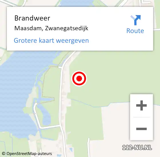 Locatie op kaart van de 112 melding: Brandweer Maasdam, Zwanegatsedijk op 7 juni 2021 15:10