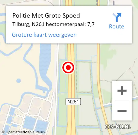 Locatie op kaart van de 112 melding: Politie Met Grote Spoed Naar Tilburg, N261 hectometerpaal: 7,7 op 7 juni 2021 15:13