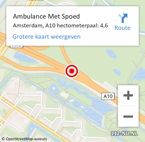 Locatie op kaart van de 112 melding: Ambulance Met Spoed Naar Amsterdam, A10 hectometerpaal: 4,6 op 7 juni 2021 15:13