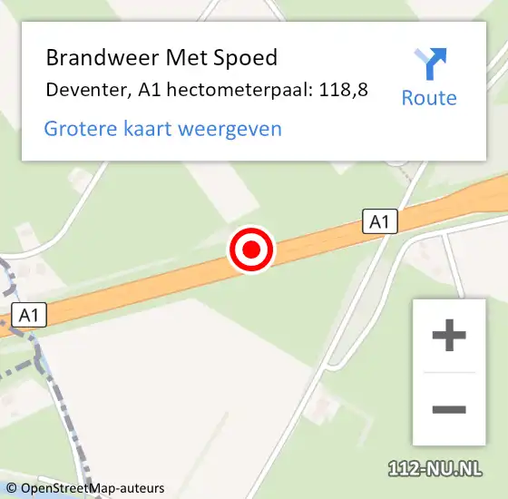 Locatie op kaart van de 112 melding: Brandweer Met Spoed Naar Deventer, A1 hectometerpaal: 118,8 op 7 juni 2021 16:14