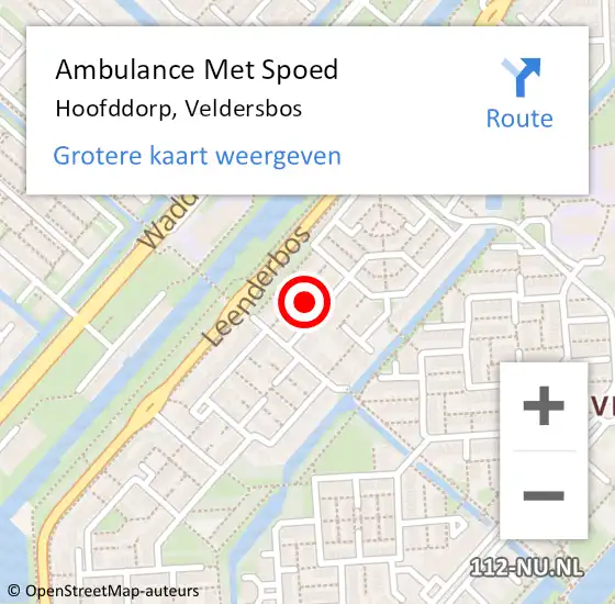 Locatie op kaart van de 112 melding: Ambulance Met Spoed Naar Hoofddorp, Veldersbos op 7 juni 2021 16:22