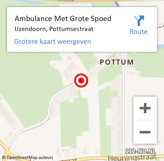 Locatie op kaart van de 112 melding: Ambulance Met Grote Spoed Naar IJzendoorn, Pottumsestraat op 7 juni 2021 16:39