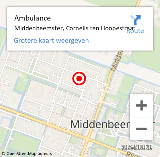 Locatie op kaart van de 112 melding: Ambulance Middenbeemster, Cornelis ten Hoopestraat op 7 juni 2021 16:45