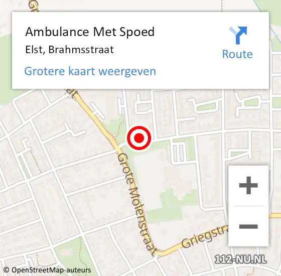 Locatie op kaart van de 112 melding: Ambulance Met Spoed Naar Elst, Brahmsstraat op 7 juni 2021 16:57