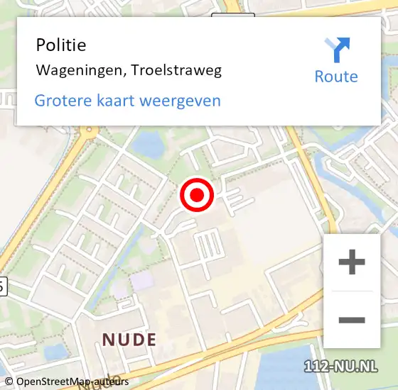 Locatie op kaart van de 112 melding: Politie Wageningen, Troelstraweg op 7 juni 2021 17:04