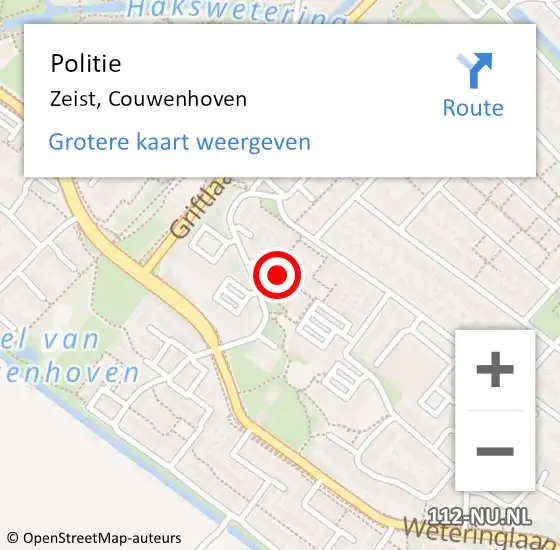 Locatie op kaart van de 112 melding: Politie Zeist, Couwenhoven op 7 juni 2021 17:09