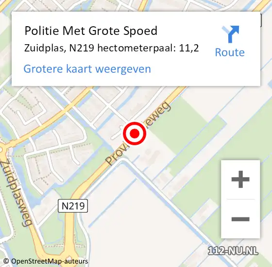 Locatie op kaart van de 112 melding: Politie Met Grote Spoed Naar Zuidplas, N219 hectometerpaal: 11,2 op 7 juni 2021 17:40