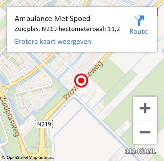 Locatie op kaart van de 112 melding: Ambulance Met Spoed Naar Zuidplas, N219 hectometerpaal: 11,2 op 7 juni 2021 17:40