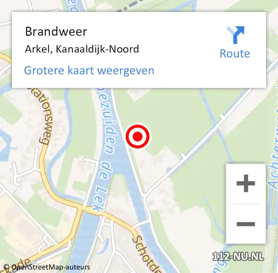 Locatie op kaart van de 112 melding: Brandweer Arkel, Kanaaldijk-Noord op 7 juni 2021 17:52