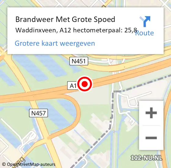 Locatie op kaart van de 112 melding: Brandweer Met Grote Spoed Naar Waddinxveen, A12 hectometerpaal: 25,8 op 7 juni 2021 17:55