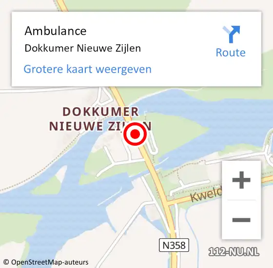 Locatie op kaart van de 112 melding: Ambulance Dokkumer Nieuwe Zijlen op 7 juni 2021 18:06