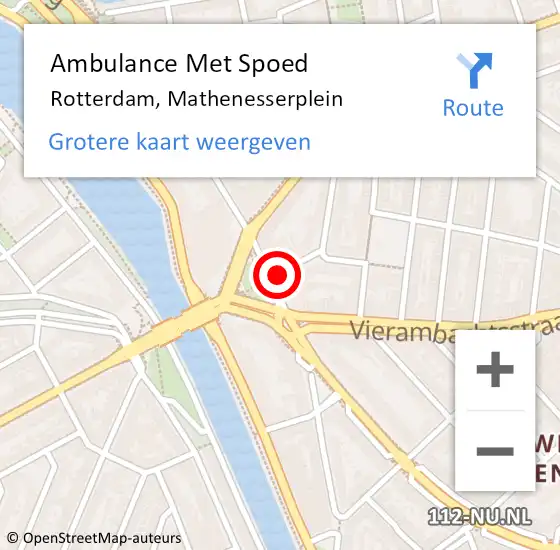 Locatie op kaart van de 112 melding: Ambulance Met Spoed Naar Rotterdam, Mathenesserplein op 7 juni 2021 18:26
