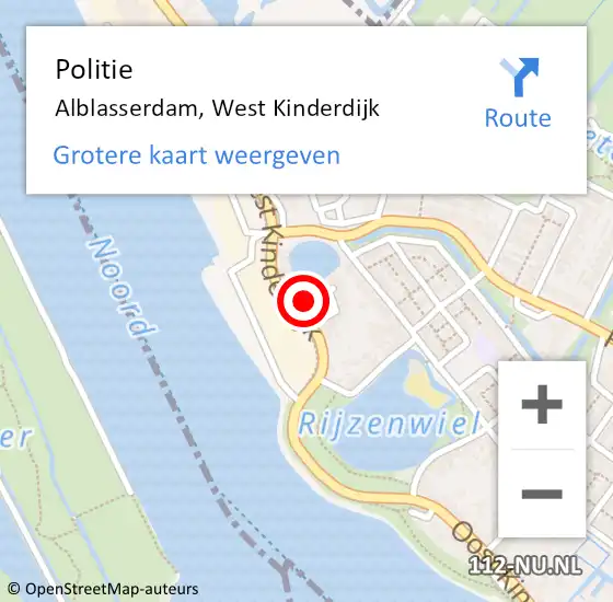 Locatie op kaart van de 112 melding: Politie Alblasserdam, West Kinderdijk op 7 juni 2021 18:48