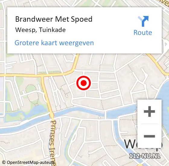 Locatie op kaart van de 112 melding: Brandweer Met Spoed Naar Weesp, Tuinkade op 7 juni 2021 18:50