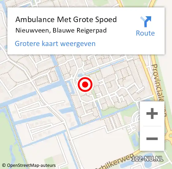 Locatie op kaart van de 112 melding: Ambulance Met Grote Spoed Naar Nieuwveen, Blauwe Reigerpad op 7 juni 2021 18:51