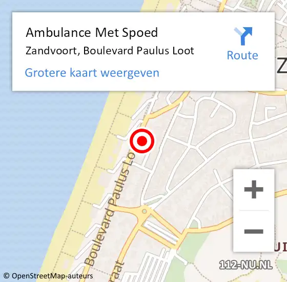 Locatie op kaart van de 112 melding: Ambulance Met Spoed Naar Zandvoort, Boulevard Paulus Loot op 7 juni 2021 19:35