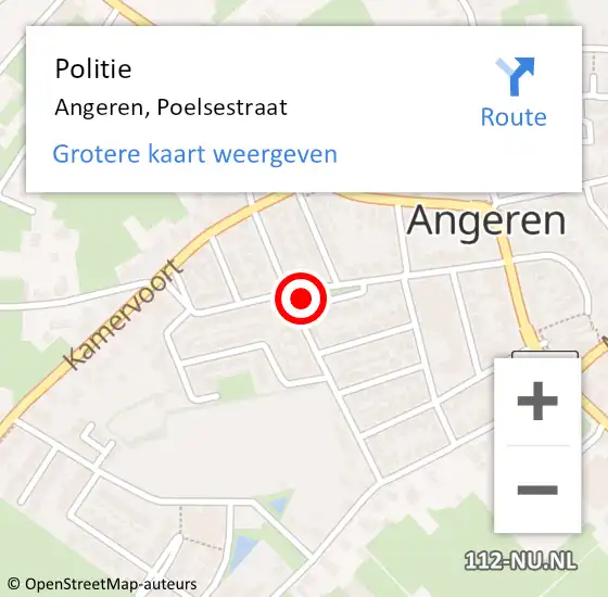 Locatie op kaart van de 112 melding: Politie Angeren, Poelsestraat op 7 juni 2021 19:38