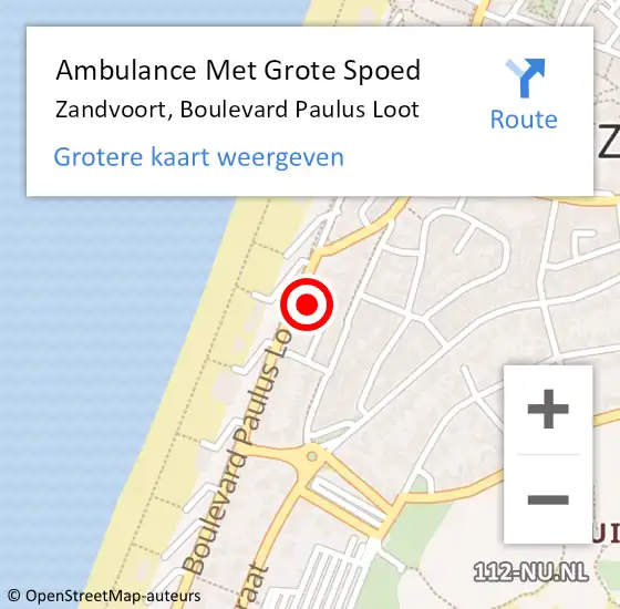 Locatie op kaart van de 112 melding: Ambulance Met Grote Spoed Naar Zandvoort, Boulevard Paulus Loot op 7 juni 2021 19:40