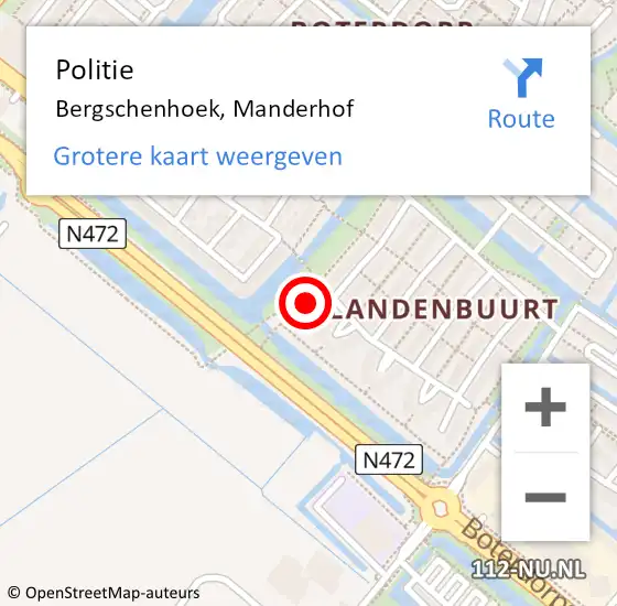 Locatie op kaart van de 112 melding: Politie Bergschenhoek, Manderhof op 7 juni 2021 19:48