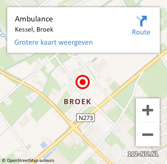 Locatie op kaart van de 112 melding: Ambulance Kessel, Broek op 7 juni 2021 19:49