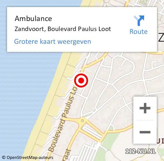 Locatie op kaart van de 112 melding: Ambulance Zandvoort, Boulevard Paulus Loot op 7 juni 2021 19:51